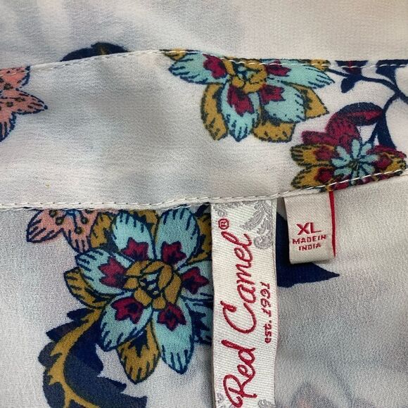 RED CAMEL XL Beautiful Side Slit Sheer Floral Shacket Blouse Rollup sleeve Top - Picture 3 of 11